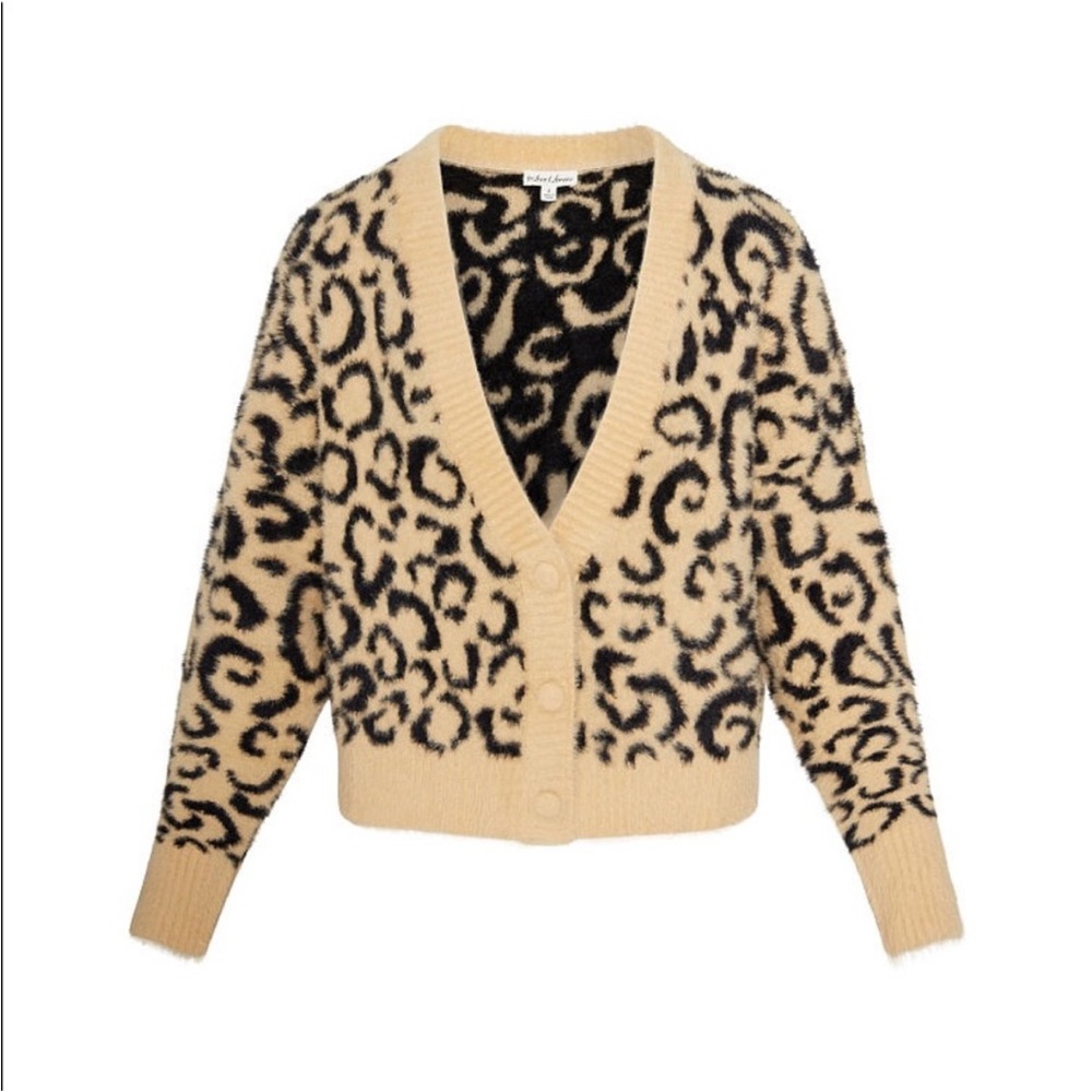 For Love & Lemons Faux Fur Leopard Print Cropped Cardigan